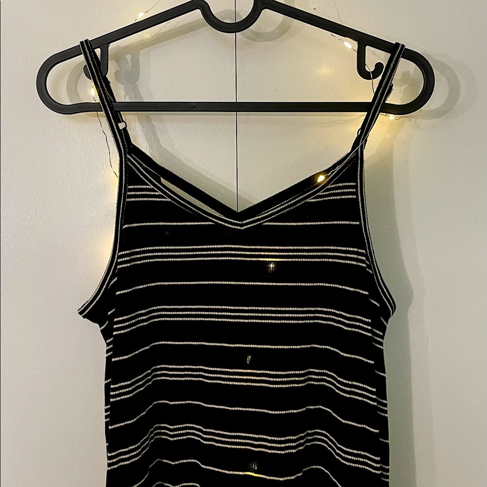 black/ white stripe spaghetti strap dress